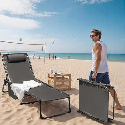Devoko Lounge Beach Chair for Adults, Outdoor Sun Tanning Chair, Portable Folding Camping Lay Chaise Lounge Chairs for Outside Beach Pool Reading, Sunbathing (1, Gery)