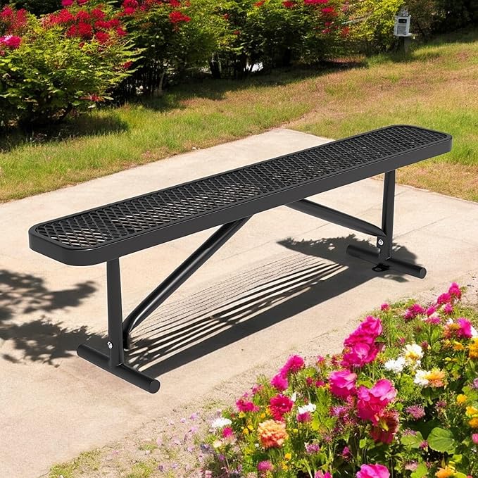 6 FT Park Bench-Outdoor Steel Flat Bench, Metal Backless Benches for Outside - Photo 1