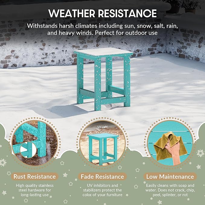 WestinTrends Malibu 3-Piece Kids HDPE Adirondack Chairs Set with Square Side Table and Cup Holders, Turquoise