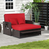 COSTWAY Patio Rattan Daybed with Cushions, Outdoor Wicker Loveseat Sofa with Storage Ottoman - Photo 2