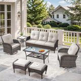 7 Pieces Outdoor Patio Furniture-Swivel Patio Chairs Set of 2 Outdoor Wicker Rattan Sofa Couch with Ottoman Outdoor - Photo 1