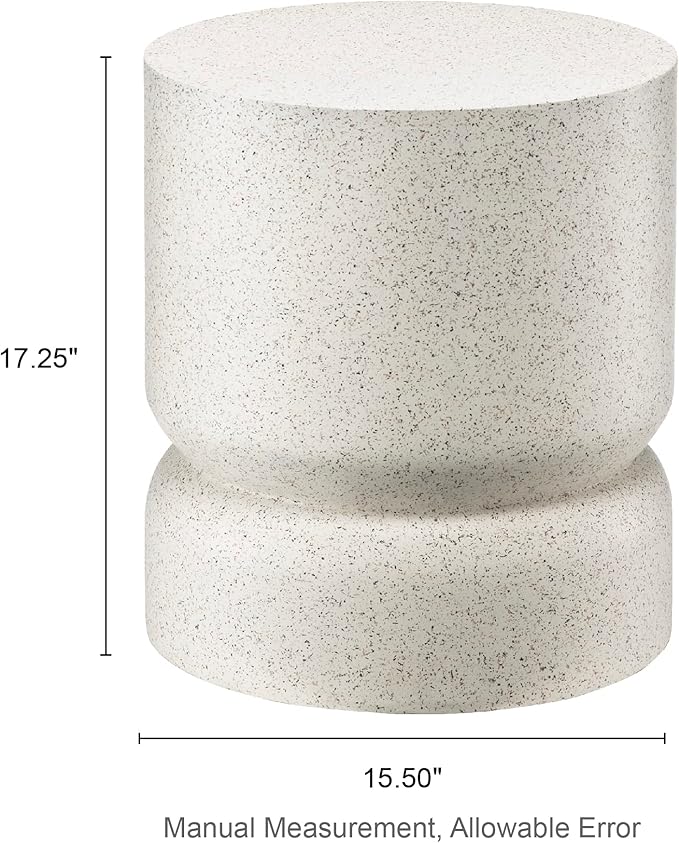 Giltzhome Antique Decorative Garden Stool, 17.25" H Heavy Duty Faux Terrazzo Accent Table, Side Table, Planter Stand for Garden Patio Lawn Home Indoor Outdoor, White