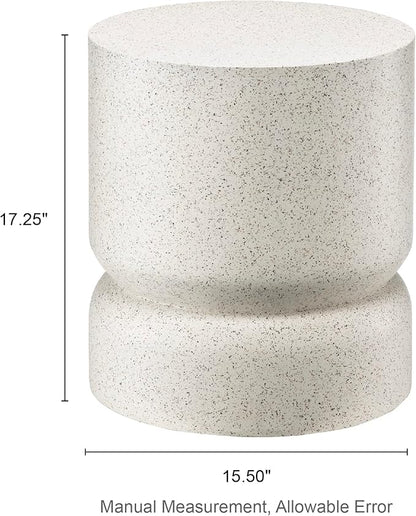 Giltzhome Antique Decorative Garden Stool, 17.25" H Heavy Duty Faux Terrazzo Accent Table, Side Table, Planter Stand for Garden Patio Lawn Home Indoor Outdoor, White