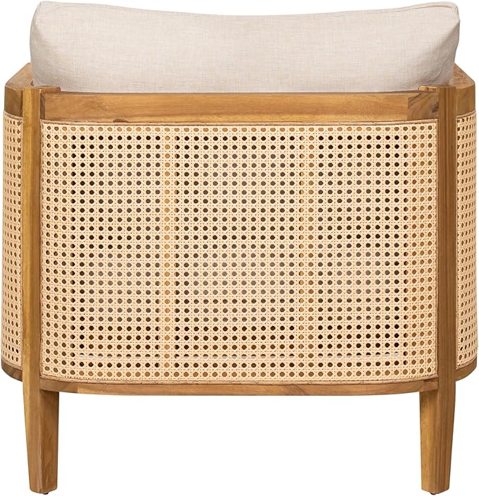 Christopher Knight Home Tilden Bohemian Acacia Wood Patio Accent Chairs, Wicker Lounge Chair Outdoor, Patio Furniture Single Sofa with Removable Cushion, Comfy Garden Reading Chair, Teak+Beige