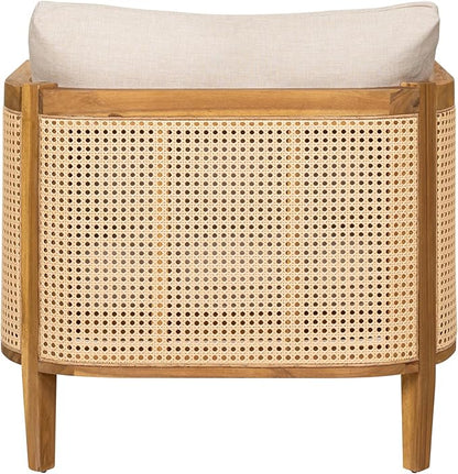 Christopher Knight Home Tilden Bohemian Acacia Wood Patio Accent Chairs, Wicker Lounge Chair Outdoor, Patio Furniture Single Sofa with Removable Cushion, Comfy Garden Reading Chair, Teak+Beige
