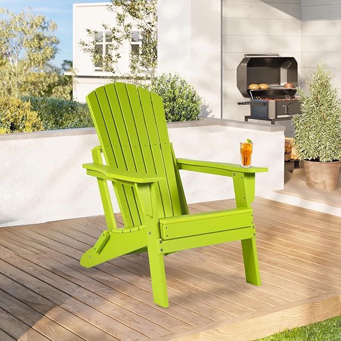 Aoodor Folding Adirondack Chair HDPE Outdoor All-Weather Chair for Patio, Garden, Backyard, Lawn, Fire Pit, Apple