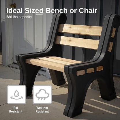 RTS Home Accents Custom Length Lightweight Indoor or Outdoor Bench Ends with Backrest (Wood & Screws Sold Separately), Black