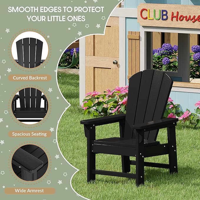 WestinTrends Malibu Kids Outdoor Adirondack Plastic Patio Chair (Set of 2), Black