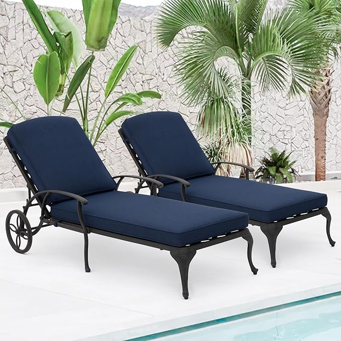 HOMEFUN Chaise Lounge Chair Outdoor - Poolside Chairs Set of 2 with Cushion Cast Aluminum Waterproof Lounger with - Photo 1