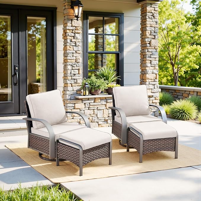 Belord 4 Pieces Patio Furniture Sets - Swivel Rocker Outdoor Chairs with Ottomans - Photo 1