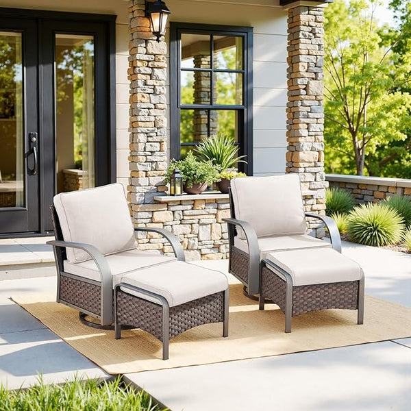 Belord 4 Pieces Patio Furniture Sets - Swivel Rocker Outdoor Chairs with Ottomans - Photo 1