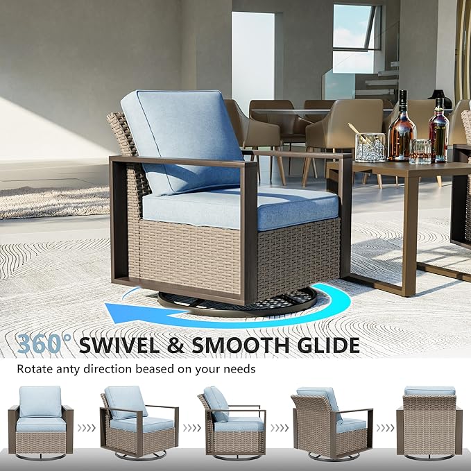 Patio Chairs Set of 2, Outdoor Swivel Rocker Patio Chairs, Metal Patio Furniture with Deep Seating - Photo 3