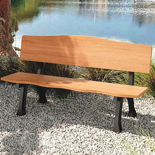 Outdoor Garden Bench, Metal Bench, Patio Wood Bench Park with Backrest, Bench Chair, for Patio Lawn Balcony Yard Porch(Natural,47.2x20.4x29.1in)