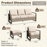 5 Pieces Metal Wicker Patio Furniture Set - 75" Sofa, Two Armchairs and Two Ottomans - Photo 3