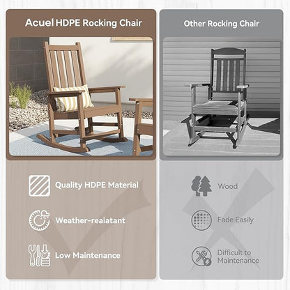 HDPE Outdoor Rocking Chair Set of 2, Oversized Rocking Chairs with Widened Seats & High Backs (2, Brown)