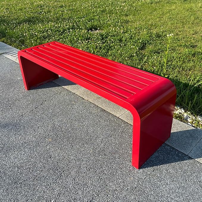 LITFAD Outdoor Indoor Bench Art Deco Alloy Picnic Bench Modern Multicolor Park Bench Waterproof Metal Garden Bench for Patio, Lawn, Yard, Porch, Red, 71" L x 16" W x 18" H