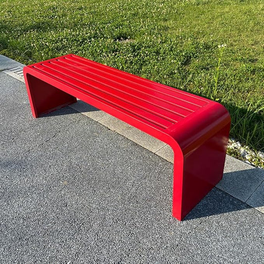 LITFAD Outdoor Indoor Bench Art Deco Alloy Picnic Bench Modern Multicolor Park Bench Waterproof Metal Garden Bench for Patio, Lawn, Yard, Porch, Red, 59" L x 16" W x 18" H