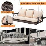 3-Person Wicker Porch Swing Chair Heavy Duty 900 LBS Outdoor Rattan Patio Swing Chair w/Cup-Holder & Steel Chains - Photo 2