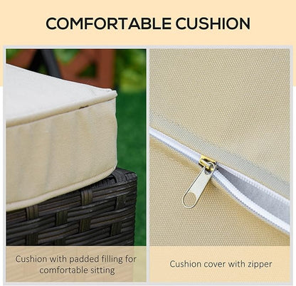 Outsunny Wicker Chaise Lounge, 4 Position Adjustable Backrest and Cushions Outdoor Lounge Chair PE Rattan Sun Lounger for Poolside, Balcony or Garden, Beige