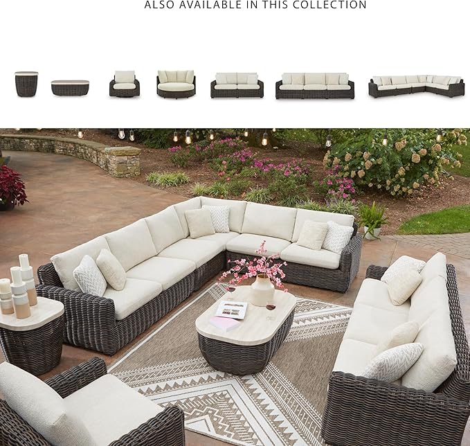 Signature Design by Ashley Kimora Casual Nuvella Weather Resistant Fabric Outdoor Swivel Lounge Chair with Zippered Removable Cushion and Casters, Beige & Dark Brown