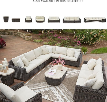 Signature Design by Ashley Kimora Casual Nuvella Weather Resistant Fabric Outdoor Swivel Lounge Chair with Zippered Removable Cushion and Casters, Beige & Dark Brown