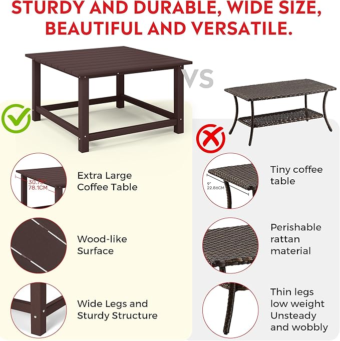 Costaelm Patio Conversation Table, Tatio Accent HDPE Outdoor Weather Resistant, Square Outdoor Porch Balcony Patio Drink Table for Outside, Pool, Backyard, Dark Brown