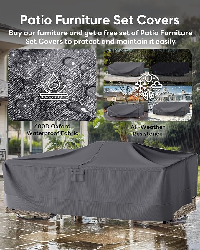 10-Piece Patio Furniture Set-Patio Rocking Chairs Set of 4 Outdoor Rattan Sofa Sets with Coffee Table Outdoor Patio - Photo 4