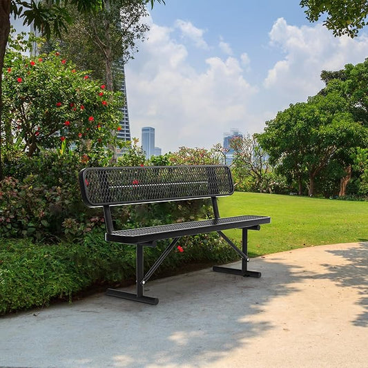 72" Metal Park Benches for Outside - Black Outdoor Benches Heavy Duty Garden Weatherproof Bench with Backrest, Buddy Bench for Schools,Commercial Benches for Shopping Mall, Store, Yard, Patio