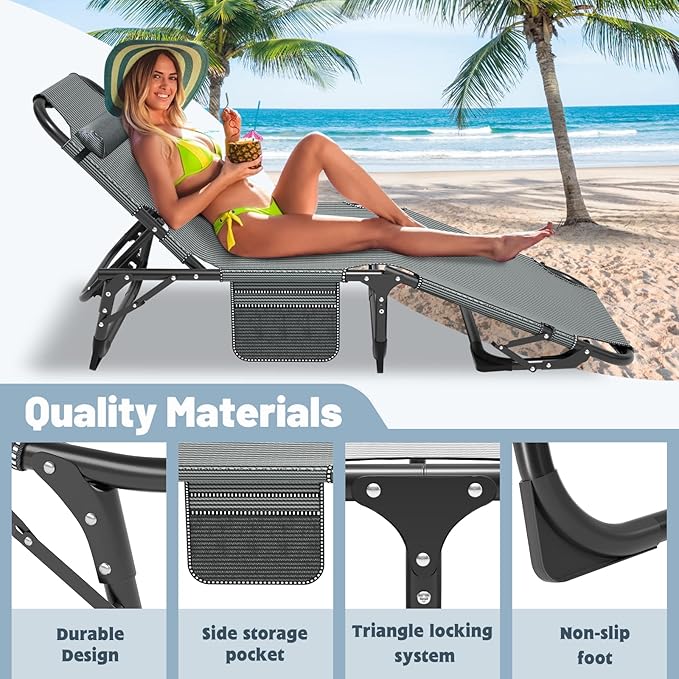 Slsy Folding Chaise Patio Lounge Chairs, Outdoor Reclining Patio Chairs - Photo 7