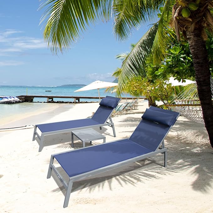 Domi Outdoor Lounge Chairs Set of 3, Upgraded Aluminum Chaise Lounge Chair W/ 5 Adjustable Positions - Photo 3