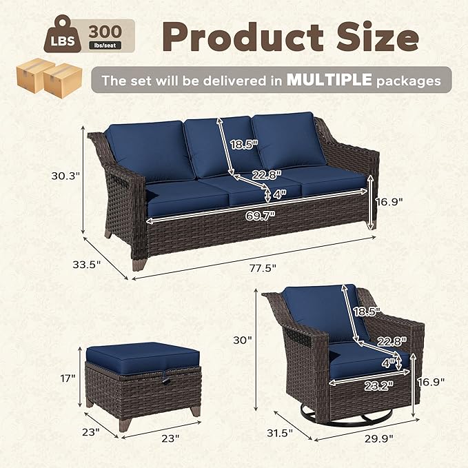 6 Pieces Patio Conversation Furniture Set - 2 Sofas, 2 Swivel Chairs, 2 Ottomansm - Photo 2