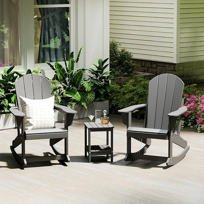 IVY&LANE Adirondack Rocking Chairs Set of 2 | Porch-Rocker | HDPE Plastic | Weatherproof | Grey | for Outdoor Patio Deck Backyard