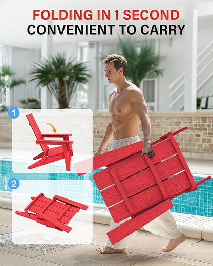 YEFU Adirondack Chairs Oversize Folding :400lb Weight Capacity - Plastic Adirondack Chairs - High Back Modern Like Wooden - All-Weather Use for Outdoor/Patio/Fire Pit/Garden/Camping - (Red)