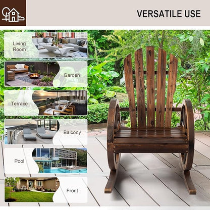 Outdoor Rocking Chair with Table - Porch Rocking Chair Table Set Wood Rocker with Side Table for Balcony, Porch, Backyard, Rustic Style