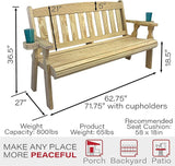 Amish Casual Heavy Duty 800 Lb Mission Pressure Treated Garden Bench with Cupholders (5 Foot, Unfinished) - Photo 2