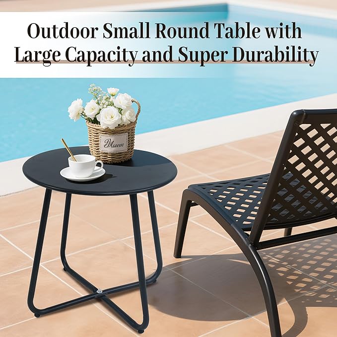 Outdoor Side Table Metal - Portable Accent Table, Multi-Functional End Table for Patio, Balcony, Bedroom & RV Use - Photo 4