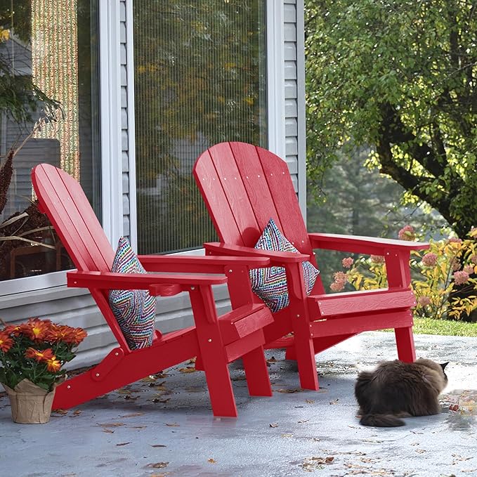 YEFU Adirondack Chair, Foldable Oversized Plastic Adirondack Chair Set of 4 with Cup Holder - Photo 2