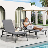 Amopatio 3 Piece Patio Lounge Chairs Set 2 Pool Chaise Lounges with Wheels and 1 Side Table 5-Position Adjustable - Photo 3
