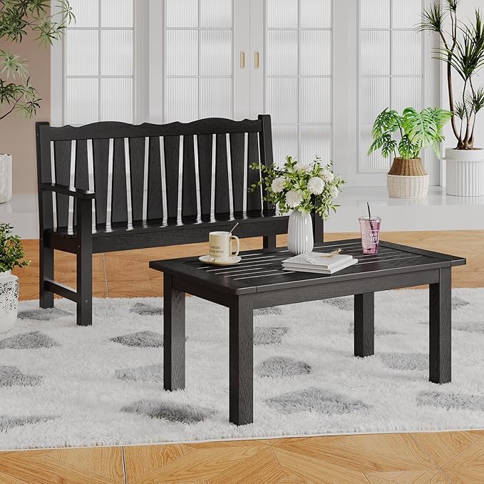 36" Outdoor Coffee Table, Weatherproof HIPS Patio Coffee Tables for Outside, All Weather Center Table with 220lbs Capacity for Deck, Garden, Balcony, Indoor or Outdoor Use, Black