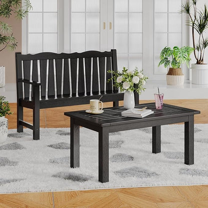 36" Outdoor Coffee Table, Weatherproof HIPS Patio Coffee Tables for Outside, All Weather Center Table with 220lbs Capacity for Deck, Garden, Balcony, Indoor or Outdoor Use, Black