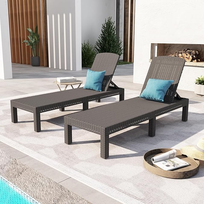 DIMAR GARDEN Beach Chairs Outdoor Chaise Lounge,Resin Pool Lounge Chair Waterproof Recliner,Mocha - Photo 8