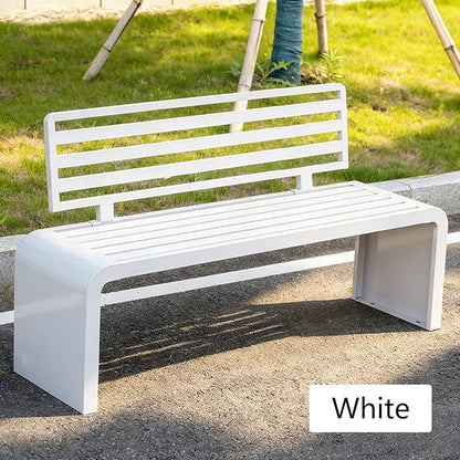 Metal Garden Bench, Outdoor Benches Weatherproof 100/120/150/180 Cm Patio Bench with Backrest, Park Benches Seat for Outside Picnic Yard Front Porch Outdoor Furniture Deco(White,150 cm/59 in)