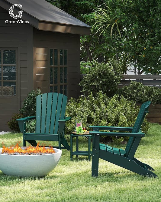 GREENVINES Adirondack Chairs Set of 2 | HDPE Plastic | Oversized Fire Pit Chair | All Weather | Forest | Poly Lumber | for Outdoor Deck Backyard Patio Garden