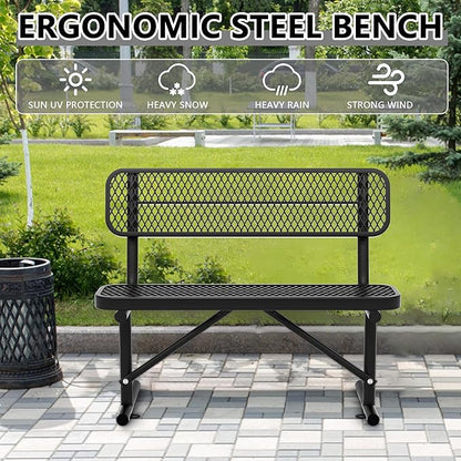4FT Park Benches for Outside, Garden Benches Weatherproof with Backrest - Heavy-Duty Metal Bench for Patio Porch Backyard School Sports Church Locker Room Bench Commercial-Grade Seating