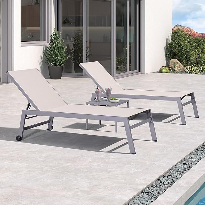 PURPLE LEAF Outdoor Chaise Lounge Set for 2 Oversized Pool Lounge Chairs with Easy-to-Move Wheels and Adjustable - Photo 3