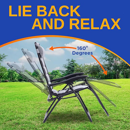 SereneLife Oversized Padded Zero Gravity Lounge Chair, Foldable Outdoor Patio Recliner, Anti Gravity Lawn Recliner with Cup Holder and Side Table for Backyard, Camping, Beach or Outdoor Relaxation