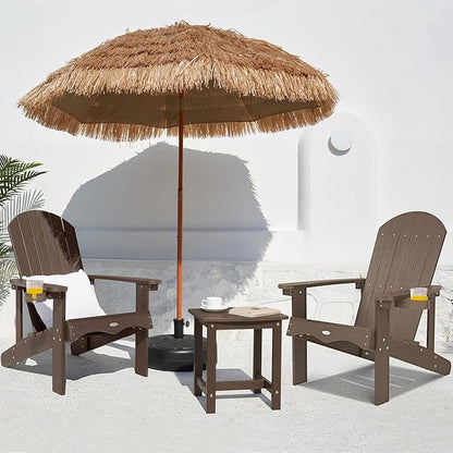 Y&M Adirondack Chair Set of 2, Dark Brown Fire Pit Chairs, Outdoor Patio Chairs with Cup Holder, Weather Resistant HDPE Wooden Textured Patio Chairs, Perfect for Garden, Lawn, Deck, or Poolside