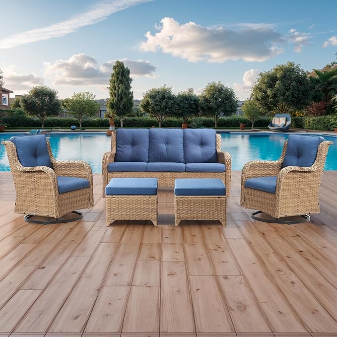 Rilyson Patio Furniture Swivel Chairs Set - 5 Piece Wicker Rattan Outdoor Sectional Conversation Sets with 2 Rocking - Photo 8
