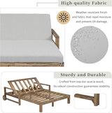 Acacia Wood Outdoor Patio Daybed Sunbed with Movable Wheels - Photo 7
