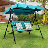 TANGKULA 3 Person Patio Swing, Steel Frame with Polyester Angle Adjustable Canopy, All Weather Resistant Swing Bench - Photo 2